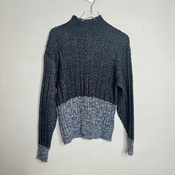 Splendid Gray Color Block Cable Knit Turtleneck Sweater - Picture 2 of 7